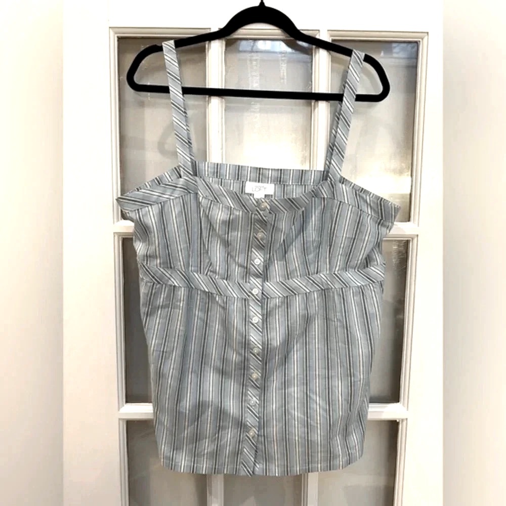 Ann Taylor | LOFT | Blue White Stripe Tank Top Button Down Blouse Plus Size 14